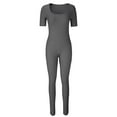 thumbnail image 4 of Jumpsuits for Women,Rompers for Women,Threaded Low Neck Short Sleeve Hip-Lifting Slim Jumpsuit Bodycon Romper Stretchy Square Neck Jumpsuit,Workout Seamless Jumpsuit Leggings Romper, 4 of 6