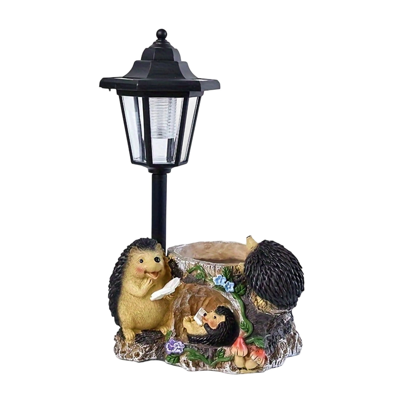 Hedgehog Resin Garden Statue, Solar Night Light Sculpture, Creative Flower Pot Decor, Waterproof Outdoor Ornament for Balcony Courtyard Villa Garden
