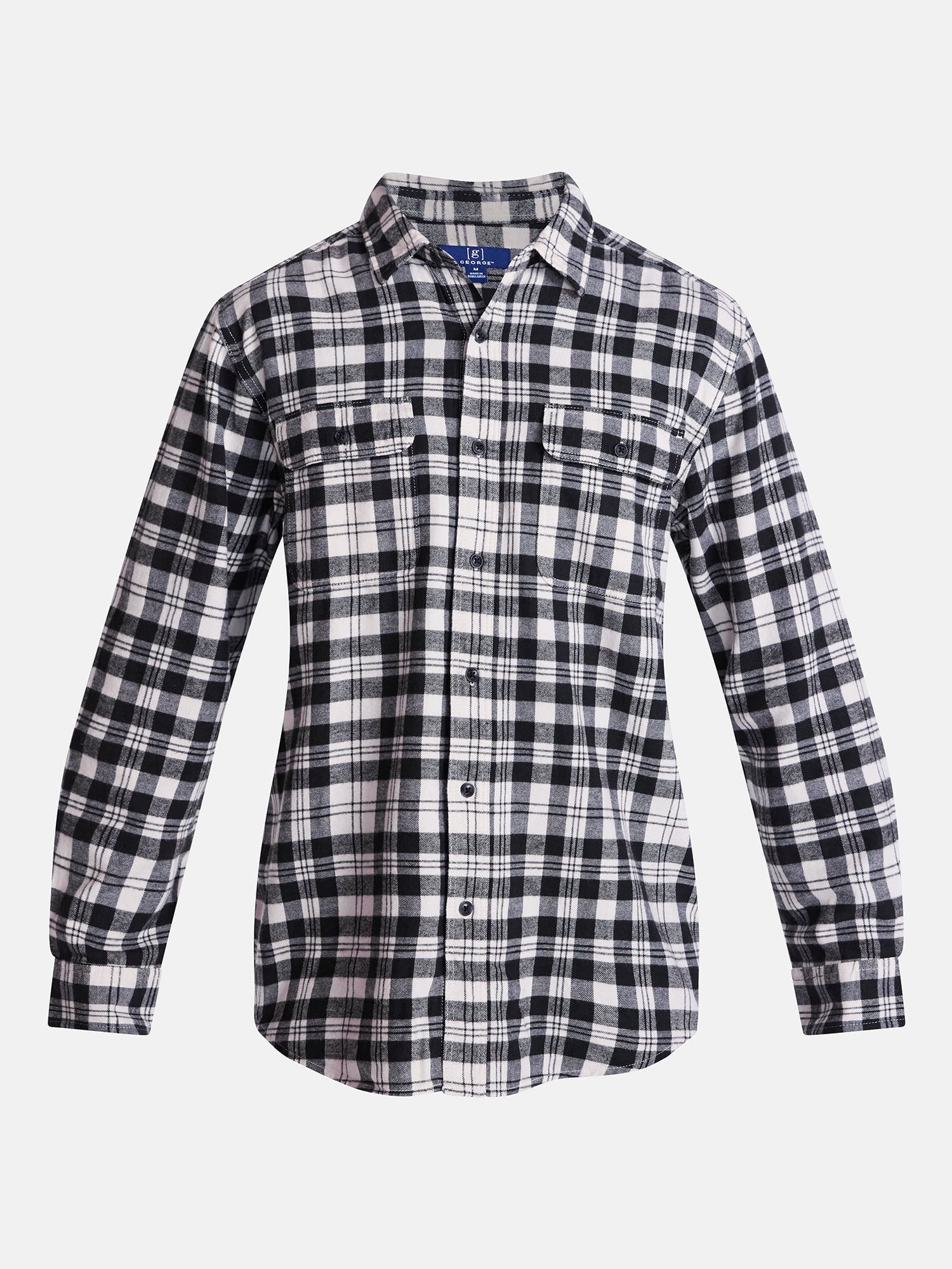 George Men's and Big Men's 100% Cotton Double Pocket Flannel Shirt, Sizes XS-3XLT