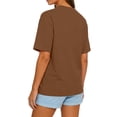 thumbnail image 4 of WULMLEO Women's Solid Color Oversized T-Shirt Burgundy Cotton Crew Neck Short Sleeve Blouse Comfortable Casual Top Summer Beach Activities Light Brown 2XL, 4 of 4
