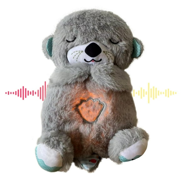 Miaobe Toy Soothe and Snuggle Otter Breathing Otter Calming Otter Anxiety Otter Breathing Panda Portable Plush Sound Machine with Music Lights & Breathing Motion (Battery Not Includ) (Dark Grey)