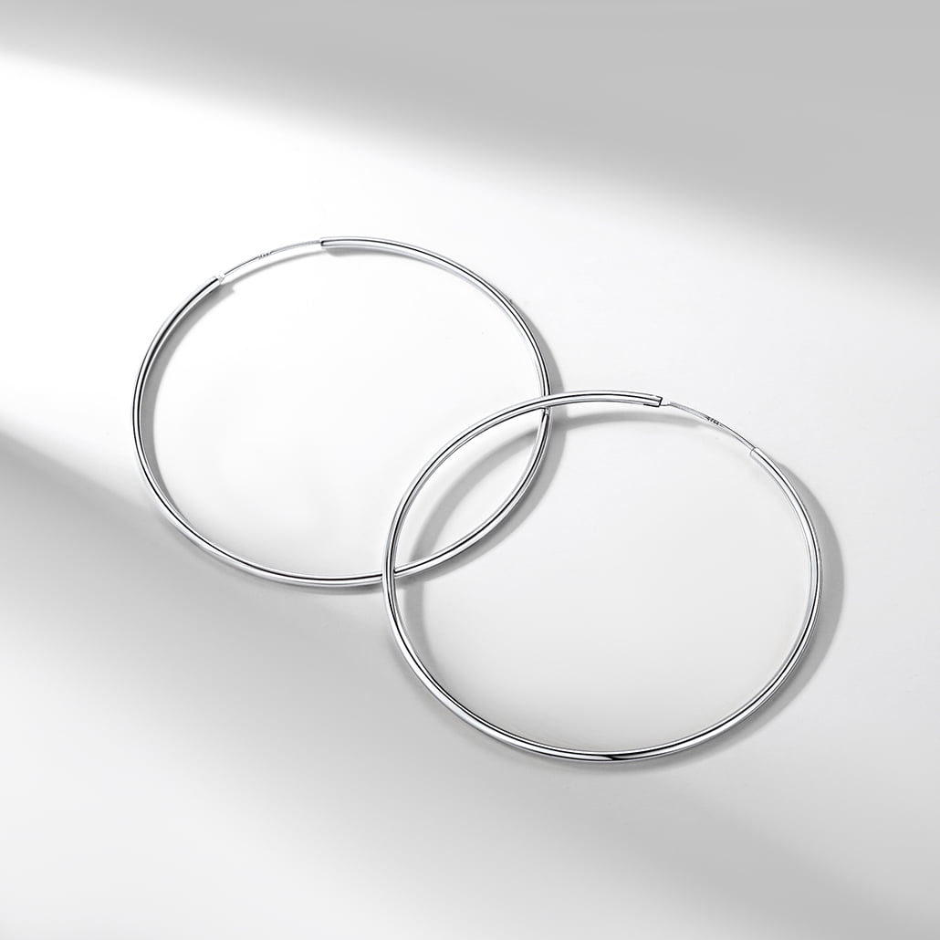 Suplight 925 Sterling Silver Women Silver Earrings Small Large Thin Endless Hoop Earrings 15/20/30/50/70mm