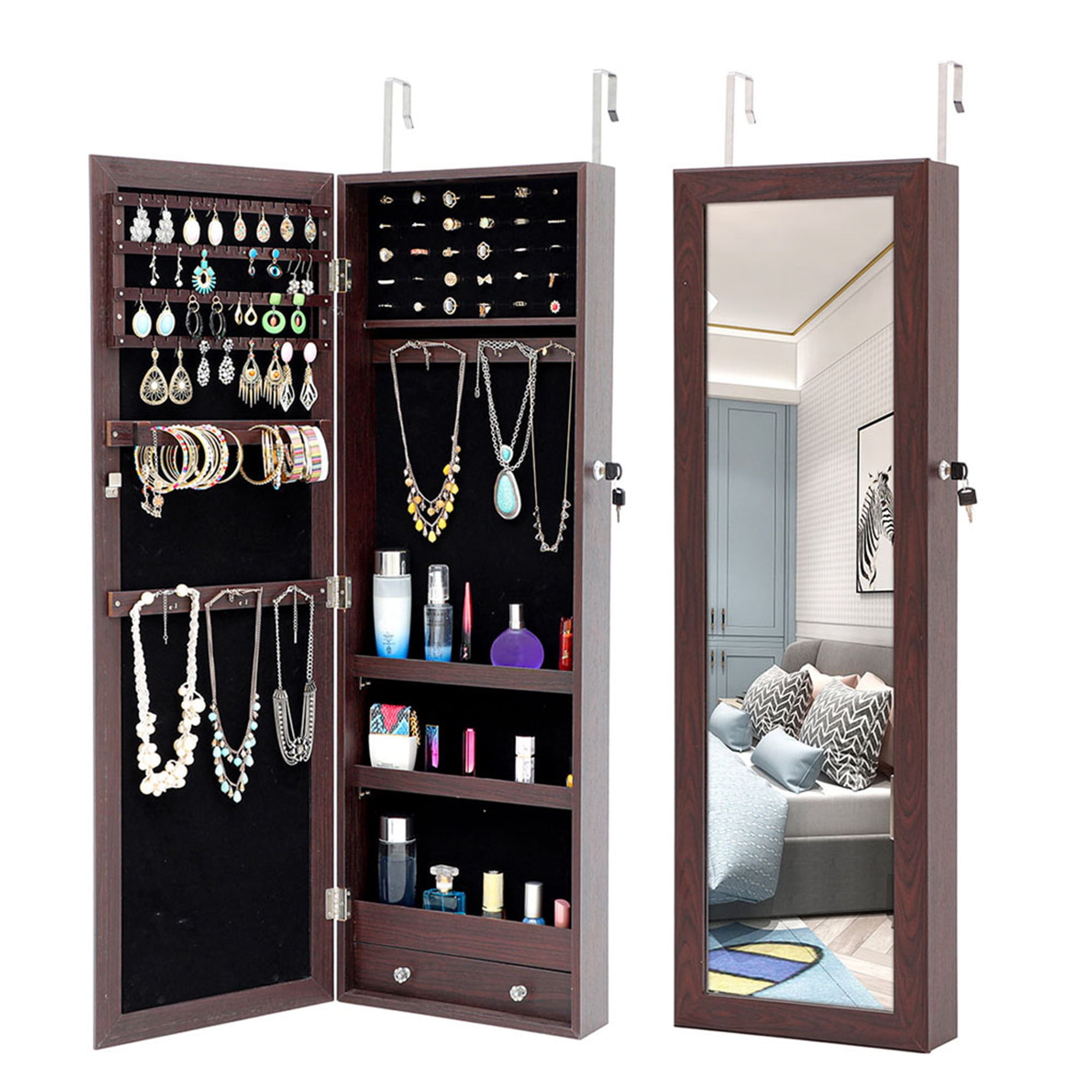 Cabinet Wooden With Mirror Led Lights Wall Door Hung Lockable Jewelry Organizer Cupboard For Home Brown Walmart Com Walmart Com cabinet wooden with mirror led lights wall door hung lockable jewelry organizer cupboard for home brown walmart com