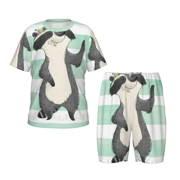 Balery Cute Raccoon Conjunto de Pijama Infantil de Manga Corta con Estampado – Ropa de Dormir de Algodón Suave-X-Large