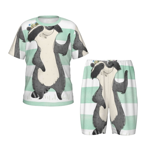 Balery Cute Raccoon Conjunto de Pijama Infantil de Manga Corta con Estampado – Ropa de Dormir de Algodón Suave-4X-Large