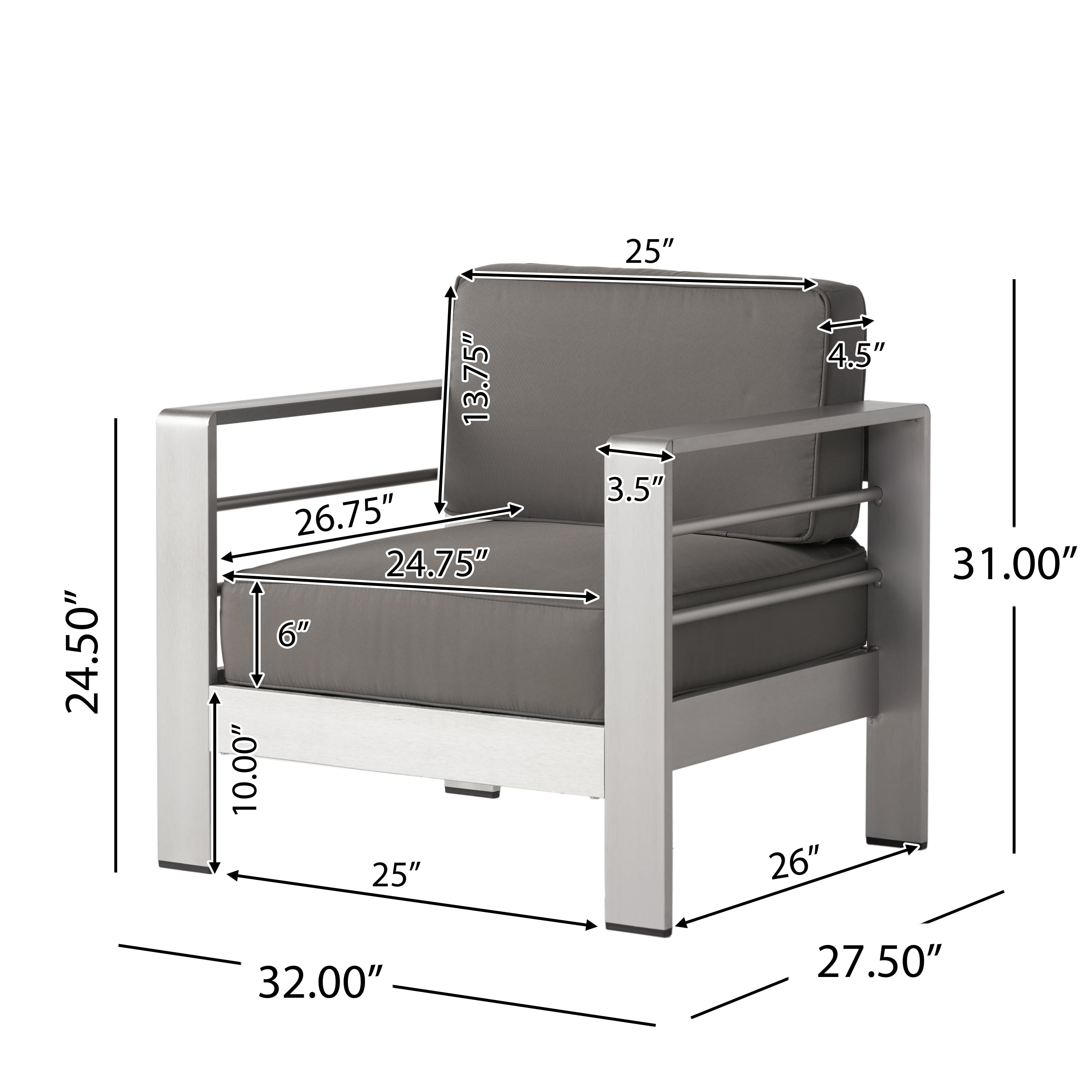Miller Outdoor Aluminum Club Chairs with Side Table, Gray, Silver