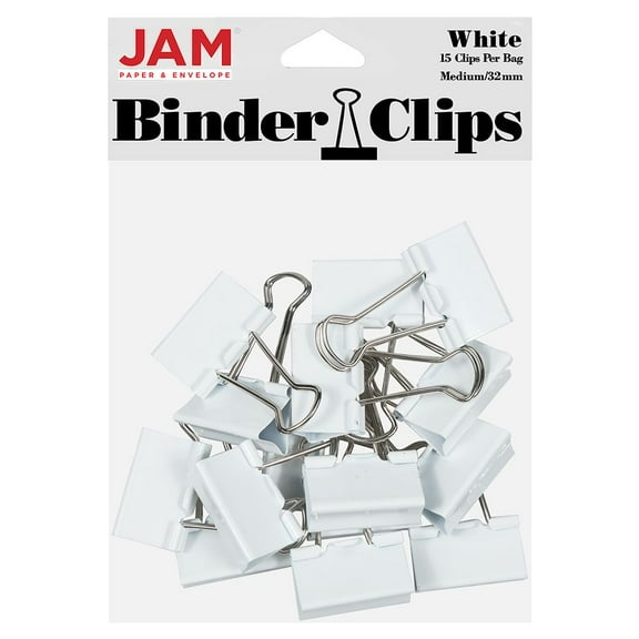 JAM Paper White Binder Clips, Medium, 1 1/4 in,15/Pack