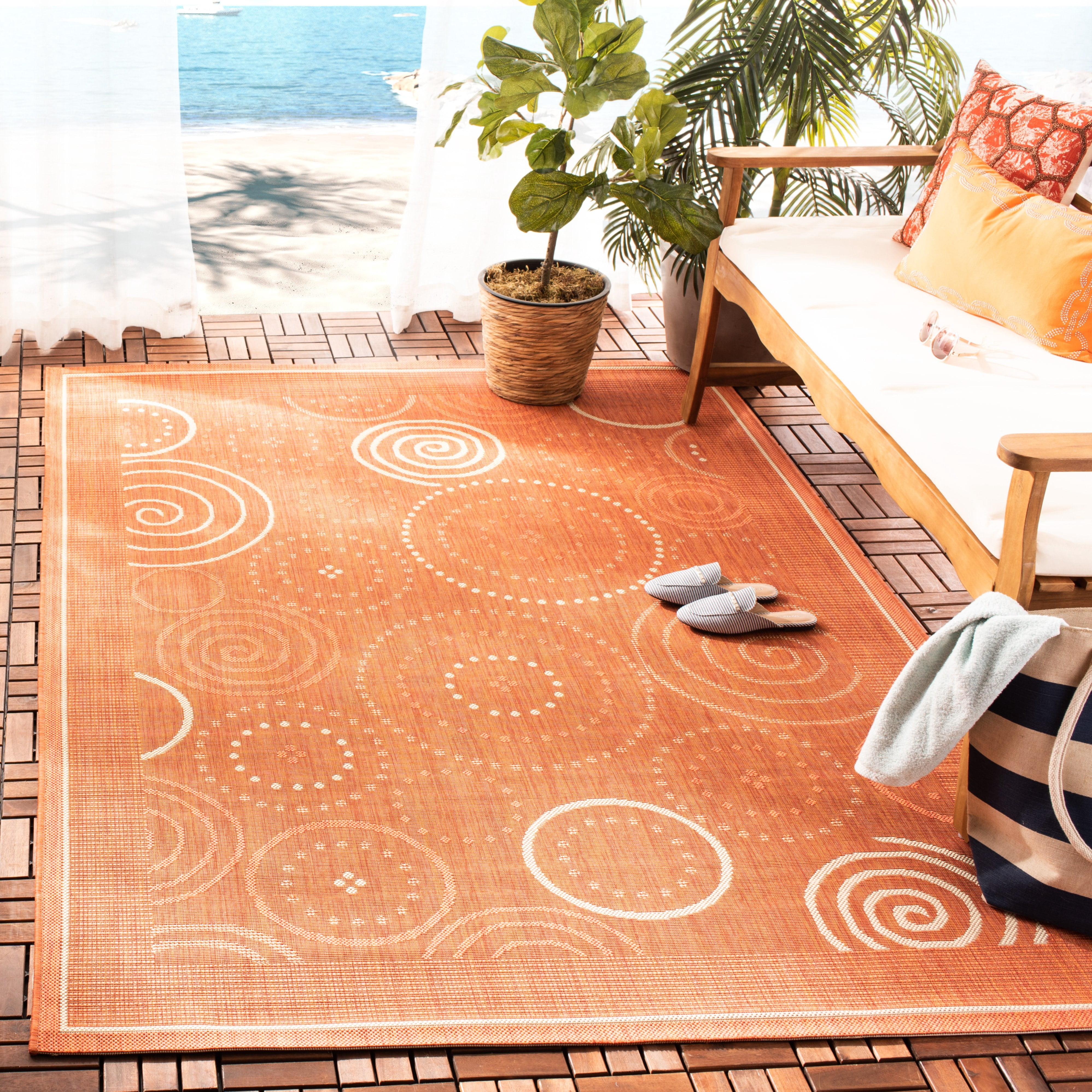 Safavieh Courtyard Hugo Oriental Indoor/Outdoor Area Rug, Terracotta/Natural, 5'3" x 7'7"
