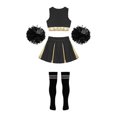 thumbnail image 5 of iiniim Kids Girls Cheer Leader Crop Top with Pleated Skirt Pom Pom Socks Party Dancewear Black&White B 14, 5 of 7