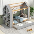 thumbnail image 2 of Clearance! Twin Size House Platform Bed with Storage Shelves and Twin Size Trundle, Grey, 2 of 9