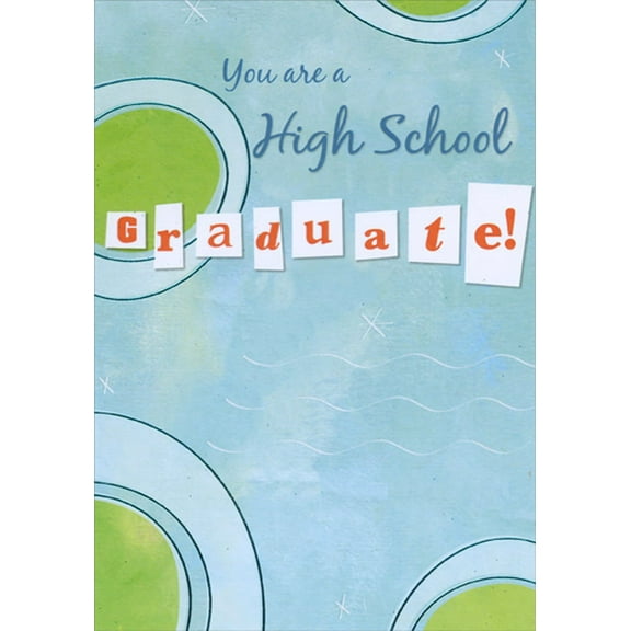 Designer Greetings White Waves on Light Blue : Green Ovals High School Graduation Congratulations Card