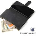 thumbnail image 7 of Wallet Case for iPhone 16e, Premium Vintage PU Leather Zipper Pocket Case with Card Holder Slots Magnetic Closure Kickstand Wrist Strap Shockproof Flip Folio Cover - Black, 7 of 7
