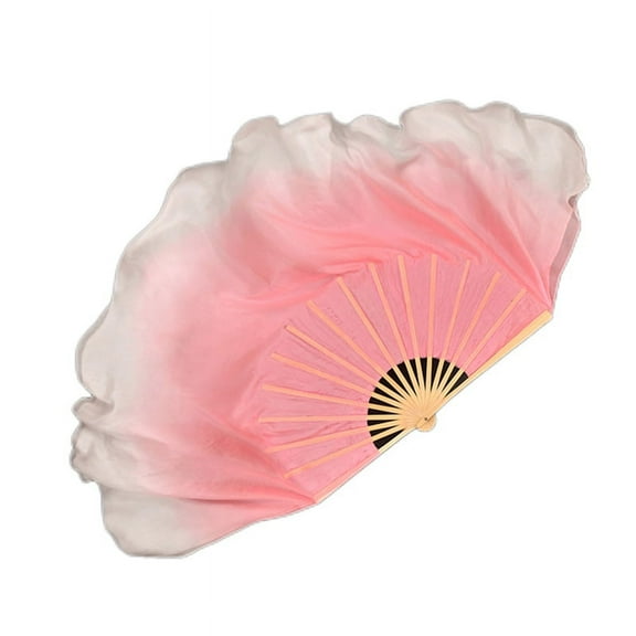Pink Half Circle Double Fan Veils Silk Women Folk Dance Veil 1 Pair 2 Layers Light Silk Dance Veil Hand Dye(1L 1R)