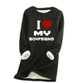 thumbnail image 2 of pimelu Valentine's Day Sweatshirt for Women Fleece Sherpa Sweatshirt for Women Fashion Letter Print Loose Plush Sweater Ladies Round Neck Long Sleeve Cozy Fluffy Fleece Lined Pullover Tops, 2 of 3