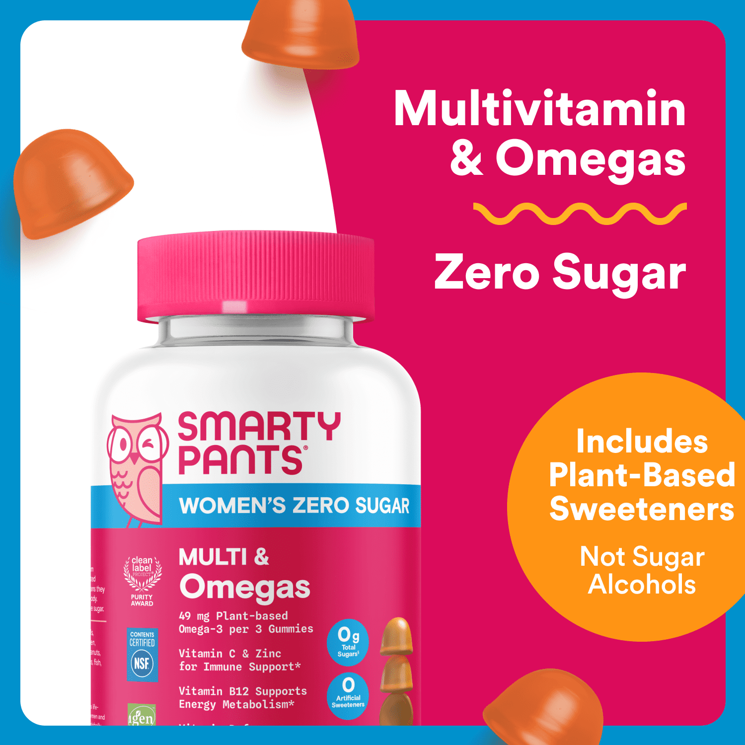 SmartyPants Women's Zero Sugar Multi & Omega-3 Gummies, Improved Formula, 90 Ct