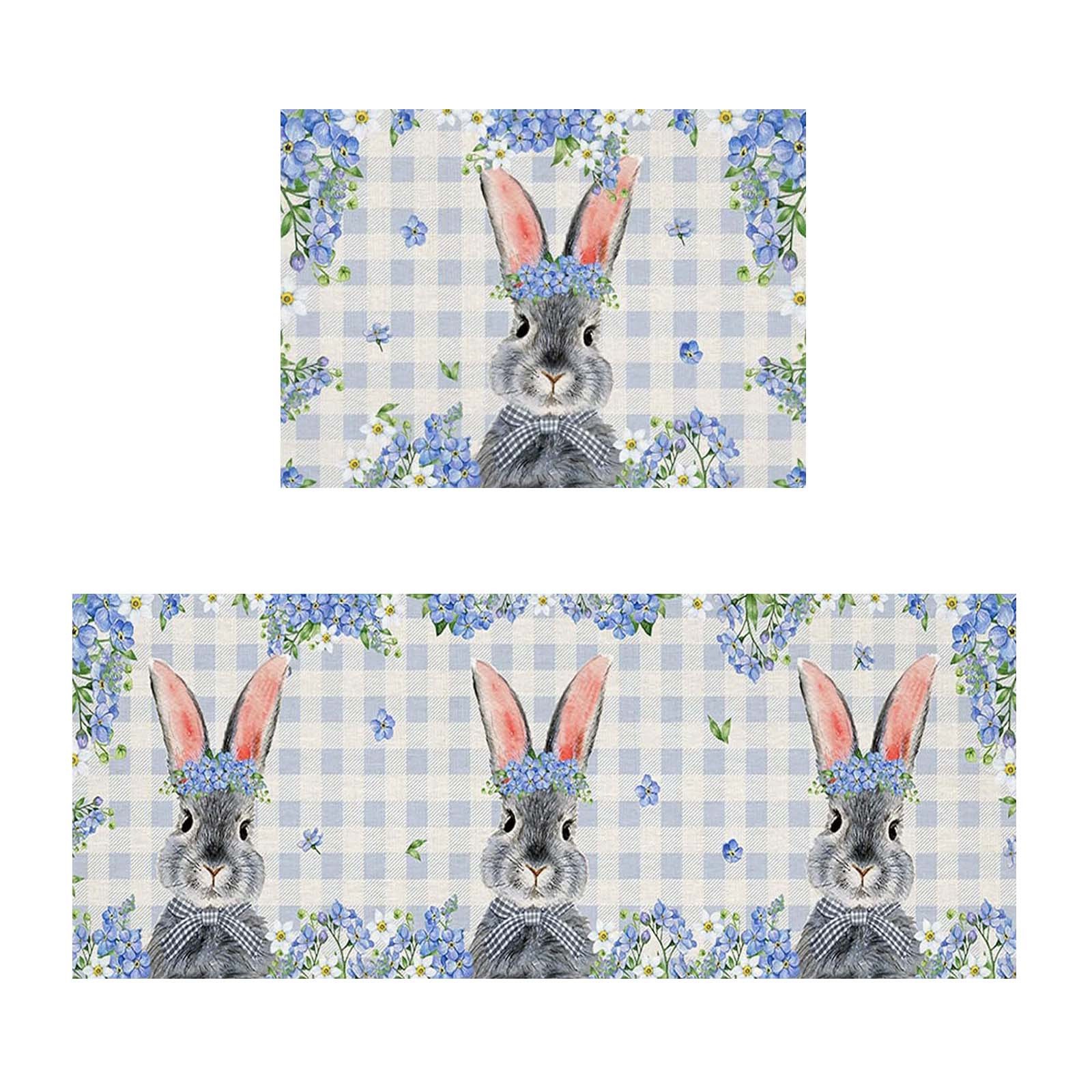 Felwors Easter Bunny Kitchen Mat Entryway Entry Door Mat Holiday Decoration Floor Mat