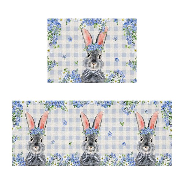 Felwors Easter Bunny Kitchen Mat Entryway Entry Door Mat Holiday Decoration Floor Mat