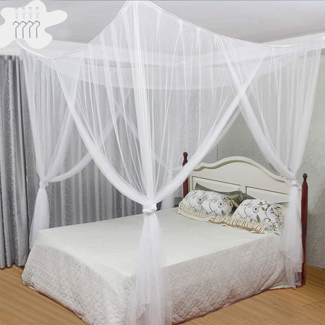 Mosquitera para cama, dosel - Mosquitera para cuatro puertas, se adapta a la mayoría de los tamaños de cama - Blanco JFHHH pequeña