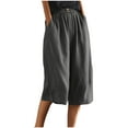 thumbnail image 4 of Moxiu Womens Wide Leg Cotton Linen Shorts 2025 Comfy Bermuda Shorts Summer Casual Buttons Short Pants Loose Knee Length Shorts Dark Gray,M, 4 of 8