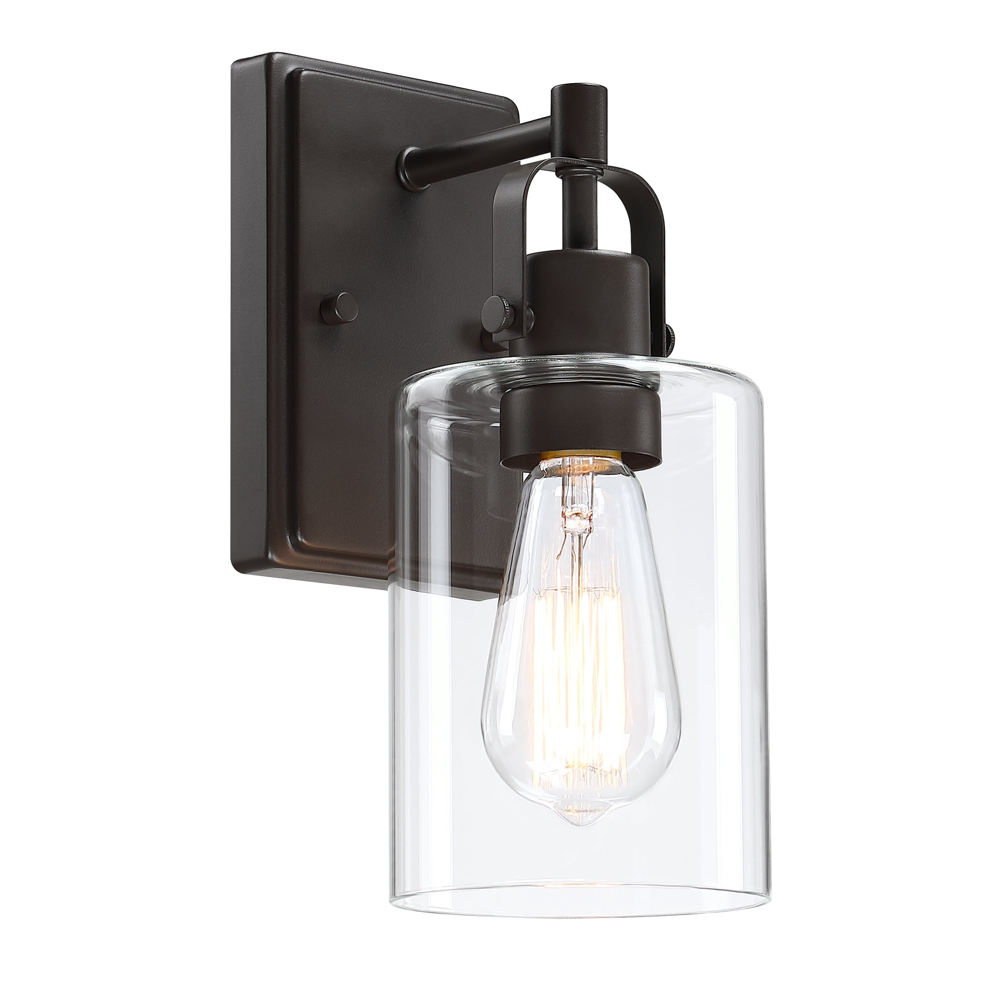 1-Light Bronze Bathroom Lighting over Mirrors Modern Vanity Light Fixtures with Clear Glass Shade
