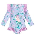thumbnail image 2 of Hienoo Big Girls One-Piece Swimsuit Flower Print Long Sleeve Rashguard Bathing Suit, 2 of 8