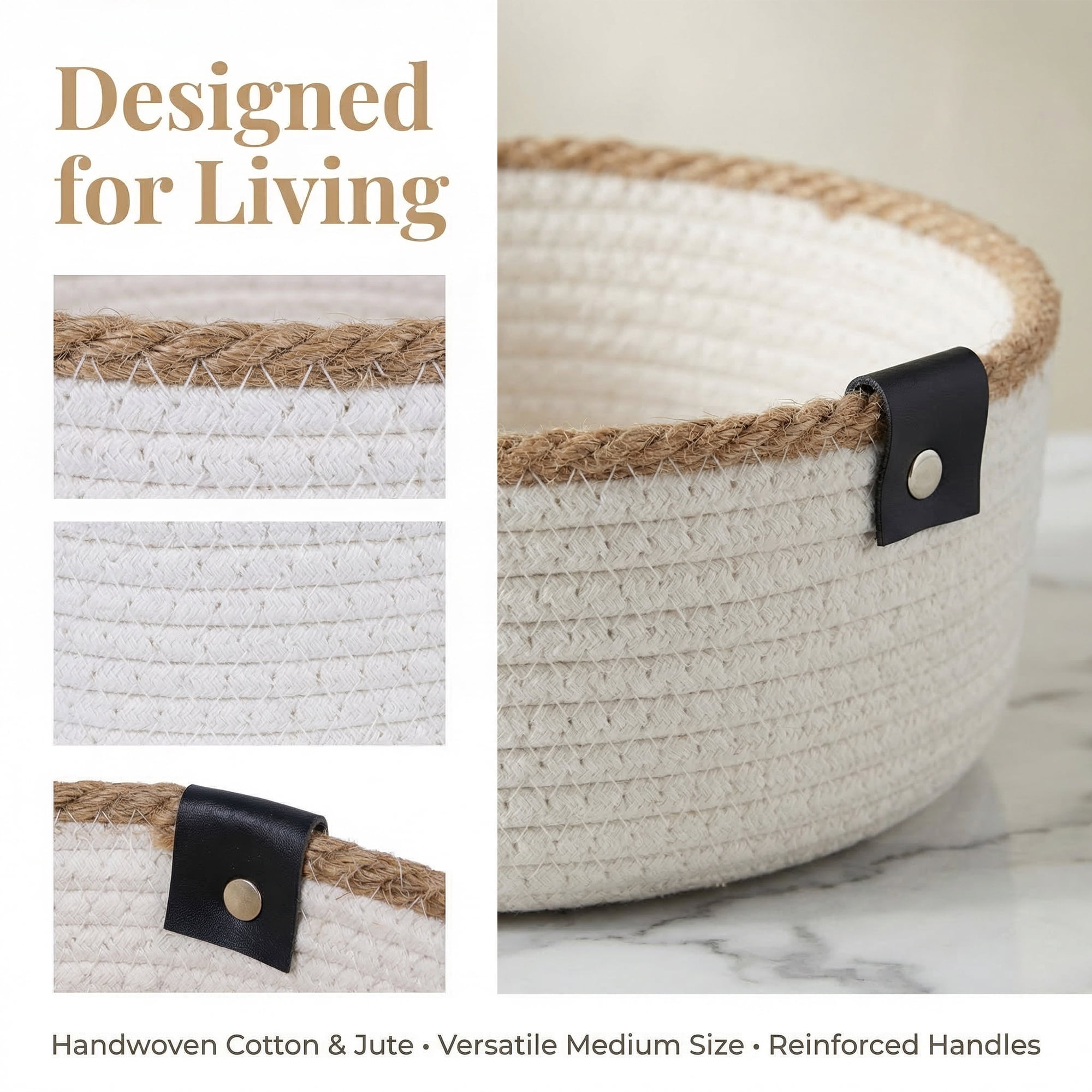 Unique Bargains Woven Storage Basket for Key Tray Bowl White-Brown 8.3*8.3*3.5in