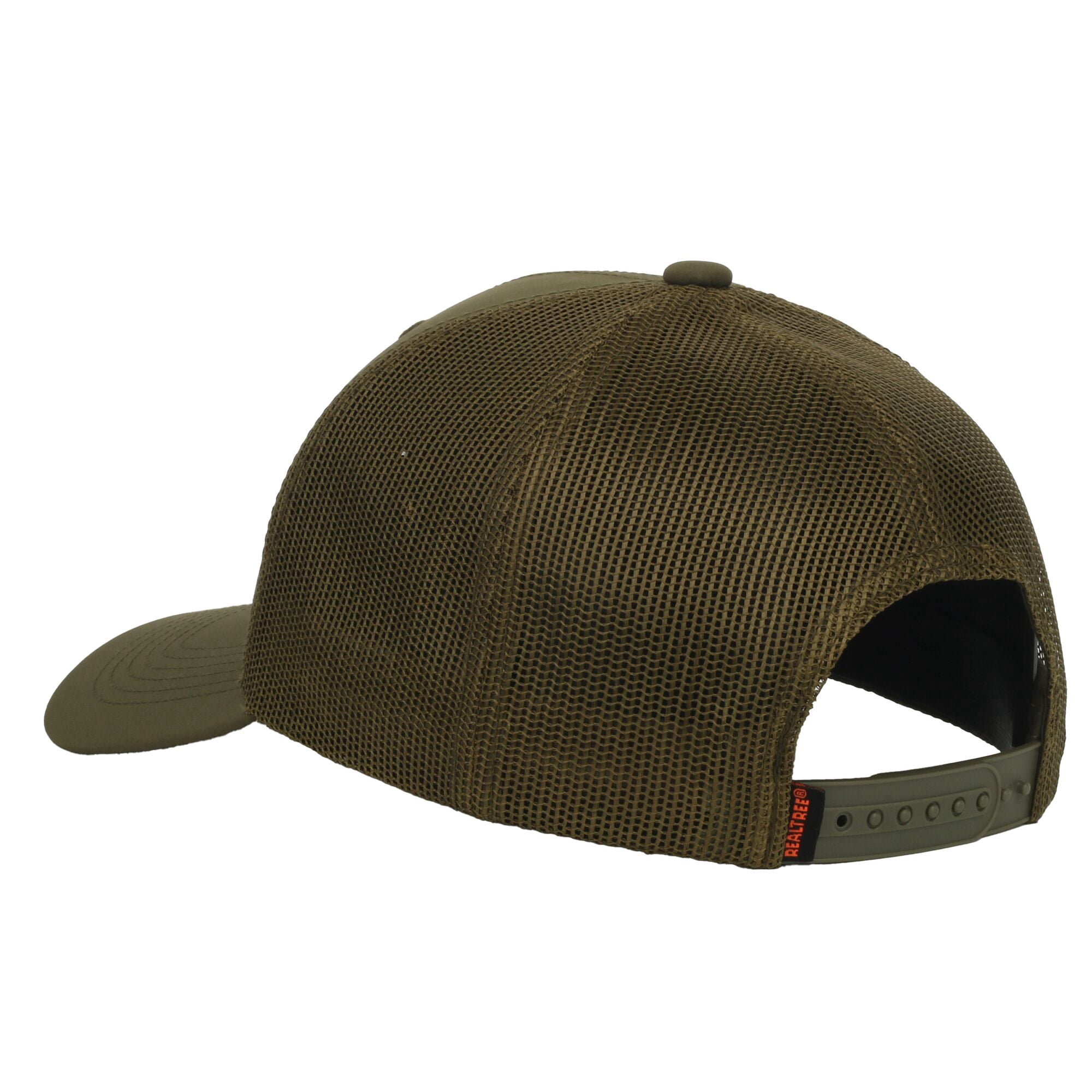Realtree Structured 6-Panel Trucker Hat – Woven Logo Meshback Cap, Olive, One Size