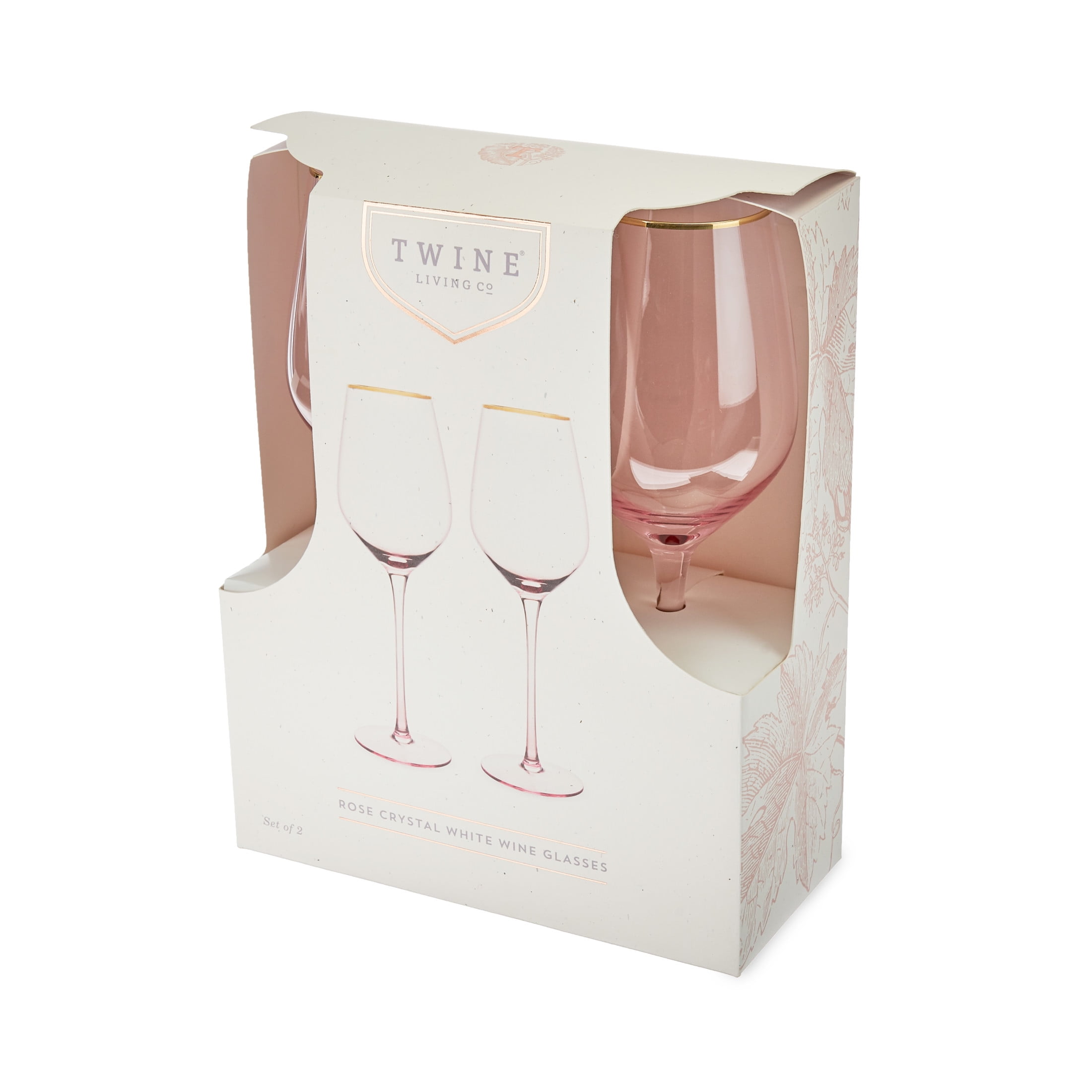 Twine Rose White Wine Glasses for Holiday, Birthday Gifts, Set of 2 14 oz