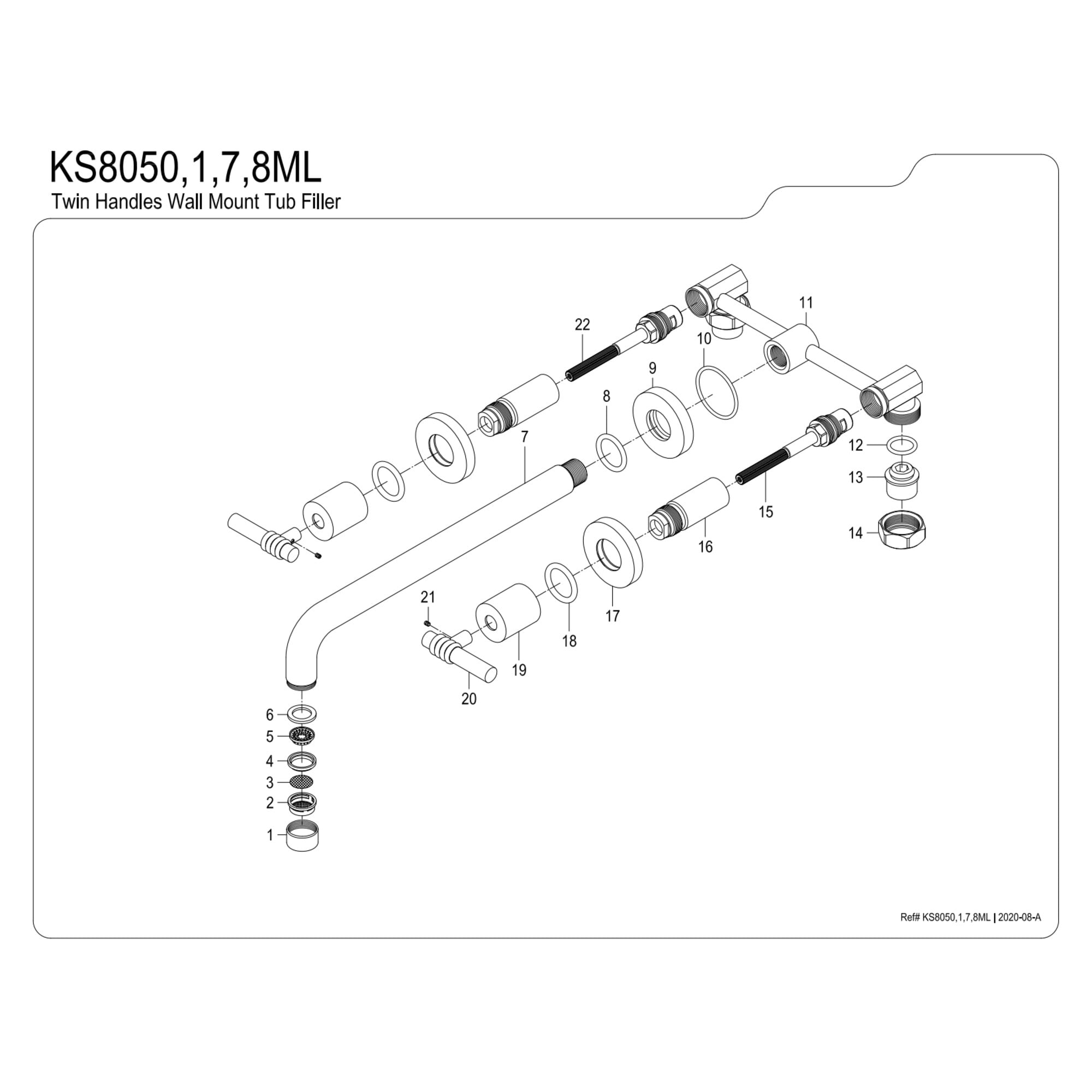 Kingston Brass KS8051ML Milano Two-Handle Wall Mount Roman Tub Faucet, Polished Chrome