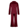thumbnail image 4 of MuZeFu Pajamas for Women Set Long Sleeve Women Satin Pajamas Set Long Sleeve Silk Top And Wide Leg Pants Pjs Sets With Pockets, 4 of 8