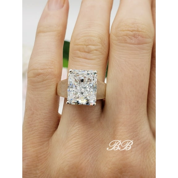 8x6mm-12x10mm Brilliant Radiant Cut, Wide Trellis Solitaire Engagement Wedding Ring, 5A Cubic Zirconia, Made to Order, Sterling Silver