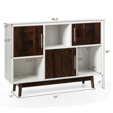Costway Wood Display Storage Cabinet Console Table TV Stand Multipurpose w/ Door & Shelf - White