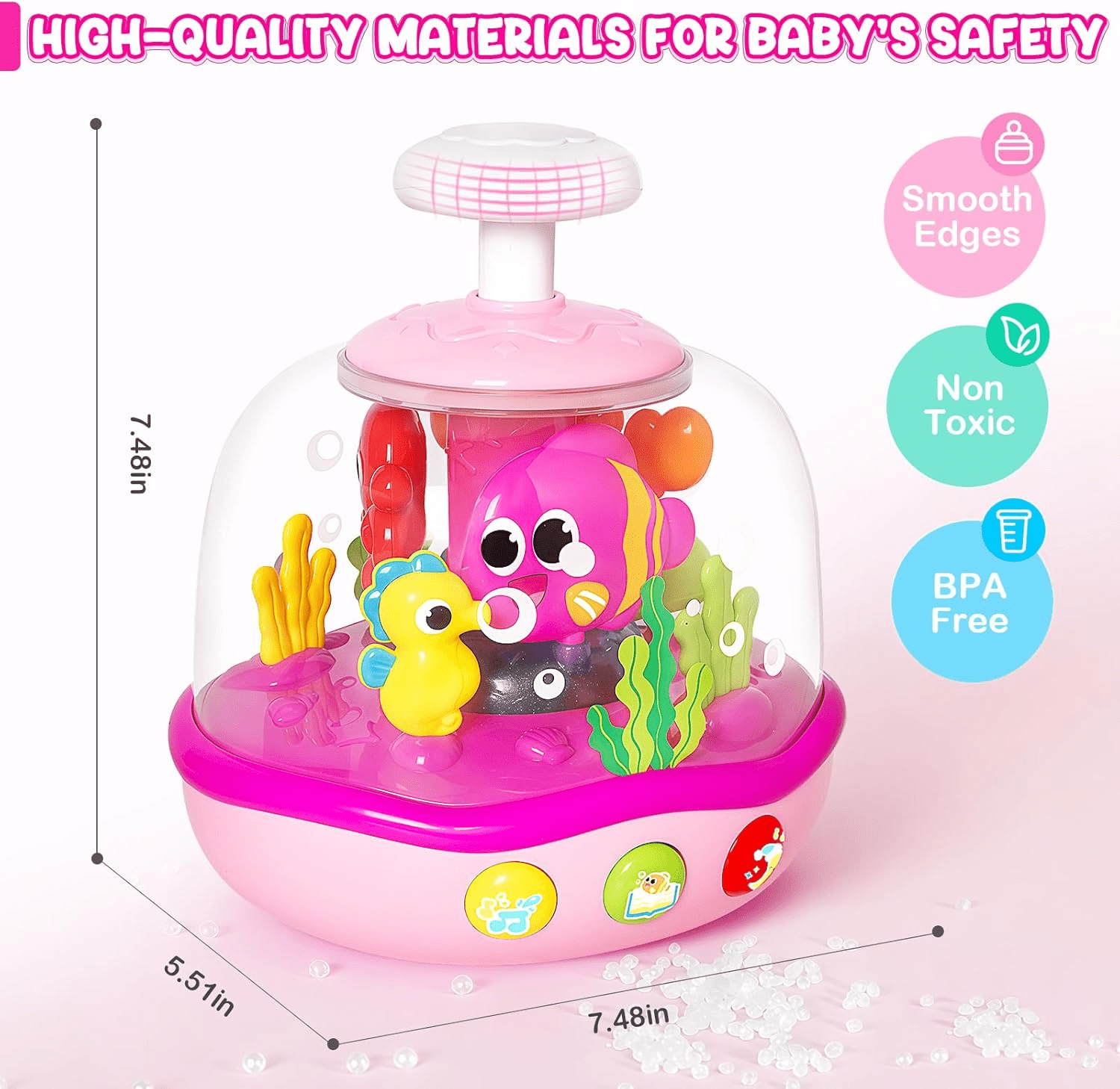 Aijohnny Baby Musical Learning Light up Toys, Infant Ocean Projector Rotating Music Box, Press to Glow & Spin Infant Toy,Christmas Birthday Gifts for 6-12 Month & 1-3 3-5 Year Old