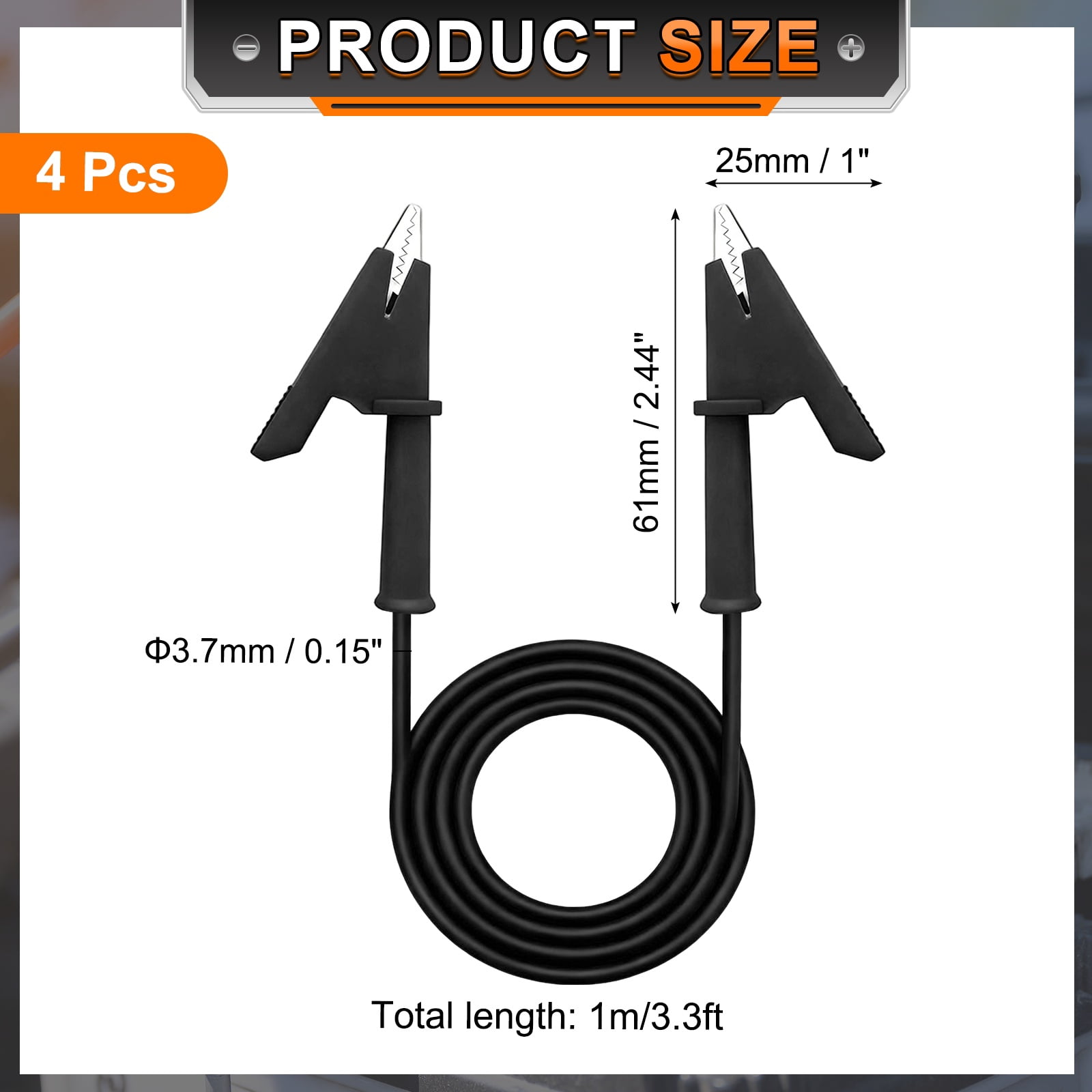 Uxcell 4pcs 3.28ft Alligator Clip Test Leads, 15A Dual Alligator Clips with Wires for Multimeter Jumper Wire Industry Car Battery, Black
