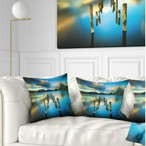 Designart Cloudy Lake with Broken Pier - Seascape Throw Pillow - 16x16