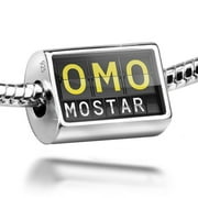 Neonblond Charm OMO Airport Code for Mostar 925 Sterling Silver Bead