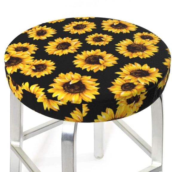 Picia Sunflower 6 pattern Round Stool Covers Comfy Seat Covers Stretch Removable WashableChair Slipcover Round Bar Chair Cushion Cover-12 inch