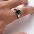 thumbnail image 5 of PAMTIER Men's Stainless Steel Personality Vintage Punk Oval Cut Black Gemstone Biker Ring Cool Honeycomb Pattern Carved Wedding Band Silver Size 8, 5 of 6