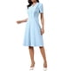 thumbnail image 4 of Vestidos de trabajo inspiradores para mujeres, midi, con botones, decoración, manga corta, escote en V, corte A, vestidos de negocios casuales, S, azul cielo, 4 of 6