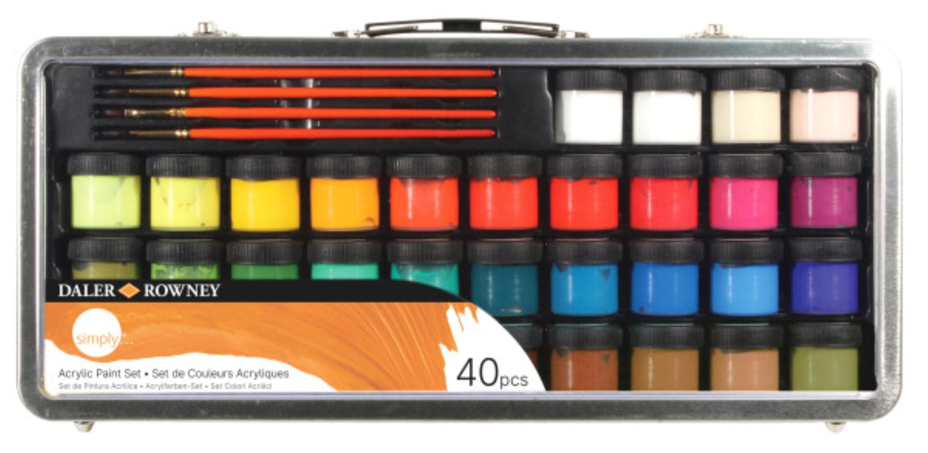 Daler-Rowney Simply Acrylic Paint Set, 34 Assorted Colors, 40 Pieces