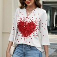 thumbnail image 4 of Bbyeadc Women's Blouses Dressy Casual 3/4 Length Sleeve Heart Print Tops V Neck Button Tee Business Summer Pullover,White(S), 4 of 4