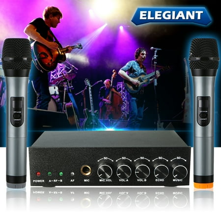 Vision Microphone - ELEGIANT VHF 2 Channel Wireless Microphone Receiver Sound & Vision System for Home KTV Conference Karaoke Recording