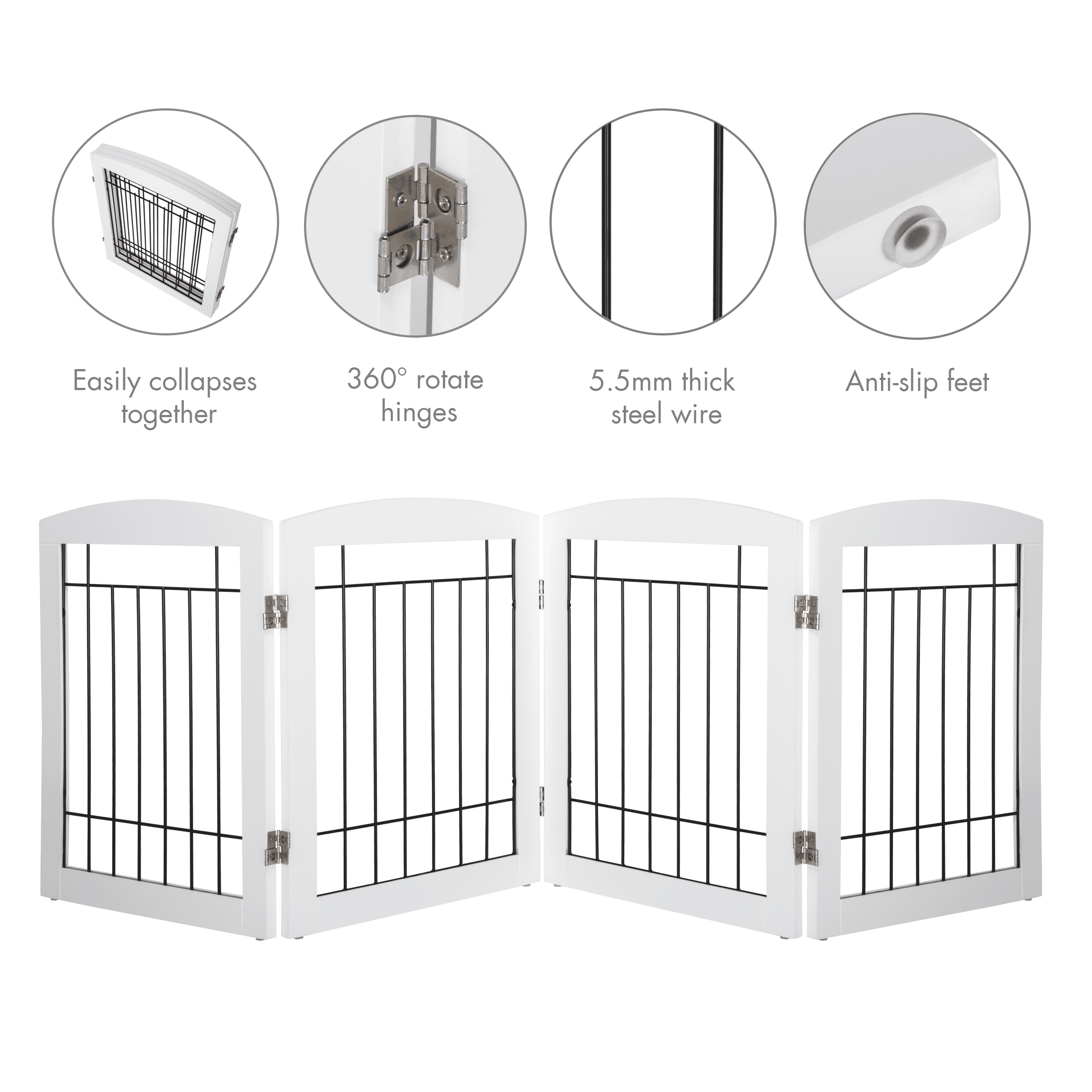 STAROUS White Foldable Pet Gate,Secure Indoor Barrier, Ideal for Doorways, Stairs, and Wide Openings - 80" Wide, 24" Height, 4 Panels
