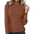 thumbnail image 2 of Fiaer Womens Crew Neck Slim Fit Sweaters Long Sleeve Solid Color Soft Comfortable Breathable Trendy Casual Knitted Tops Coffee S, 2 of 7
