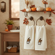Serafina Home Decorative Fall Harvest Tip Towels: Cute Garden Gnome with Sunflower on Plush Soft Cotton Ivory (18 x 11 Inch, White)