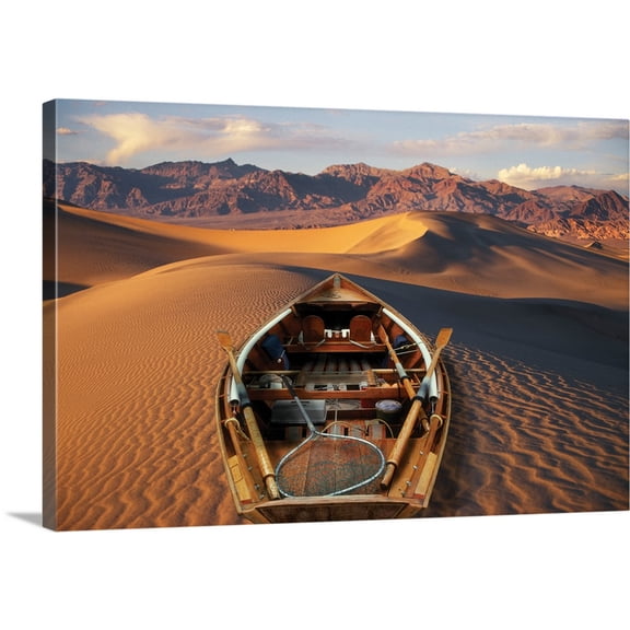 Great BIG Canvas | "Drift boat resting on sand dunes in Death Valley National Park" Canvas Wall Art - 48x32