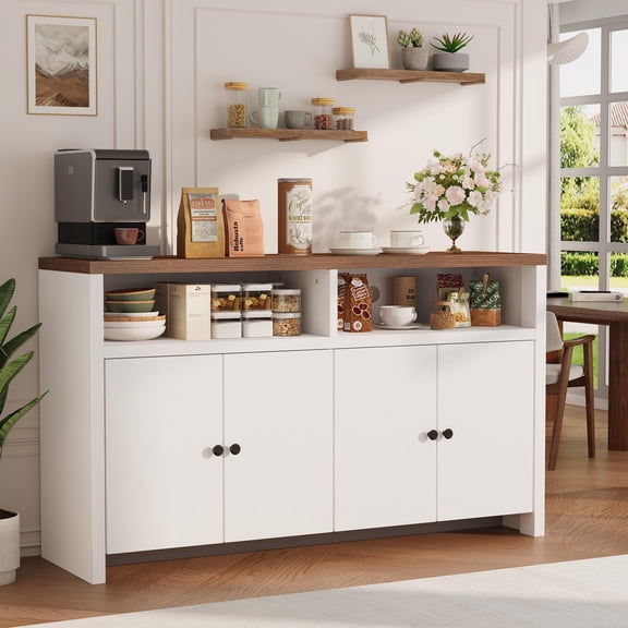 Ataujin 55" Large Buffet Sideboard Cabinet with 4 Doors&Adjustable Shelves, Buffet Cabinet with Storage, Wood Coffee Bar for Kitchen, Dining Room, Living Room, Entryway