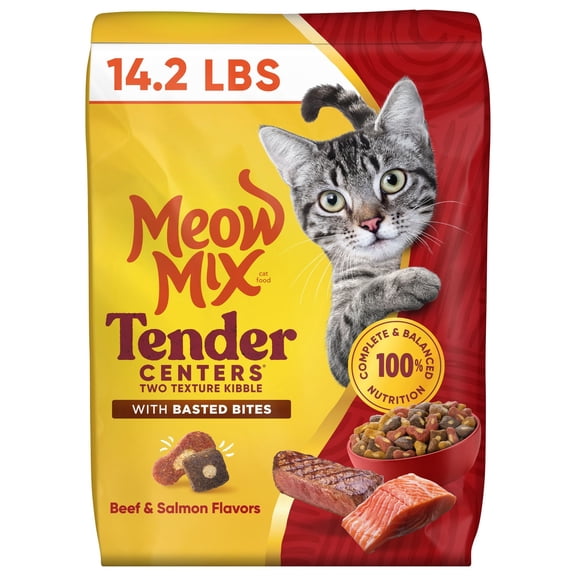 Meow Mix Tender Centers, Basted Bites Beef & Salmon Flavors, Dry Cat Food, 14.2 lb. Bag