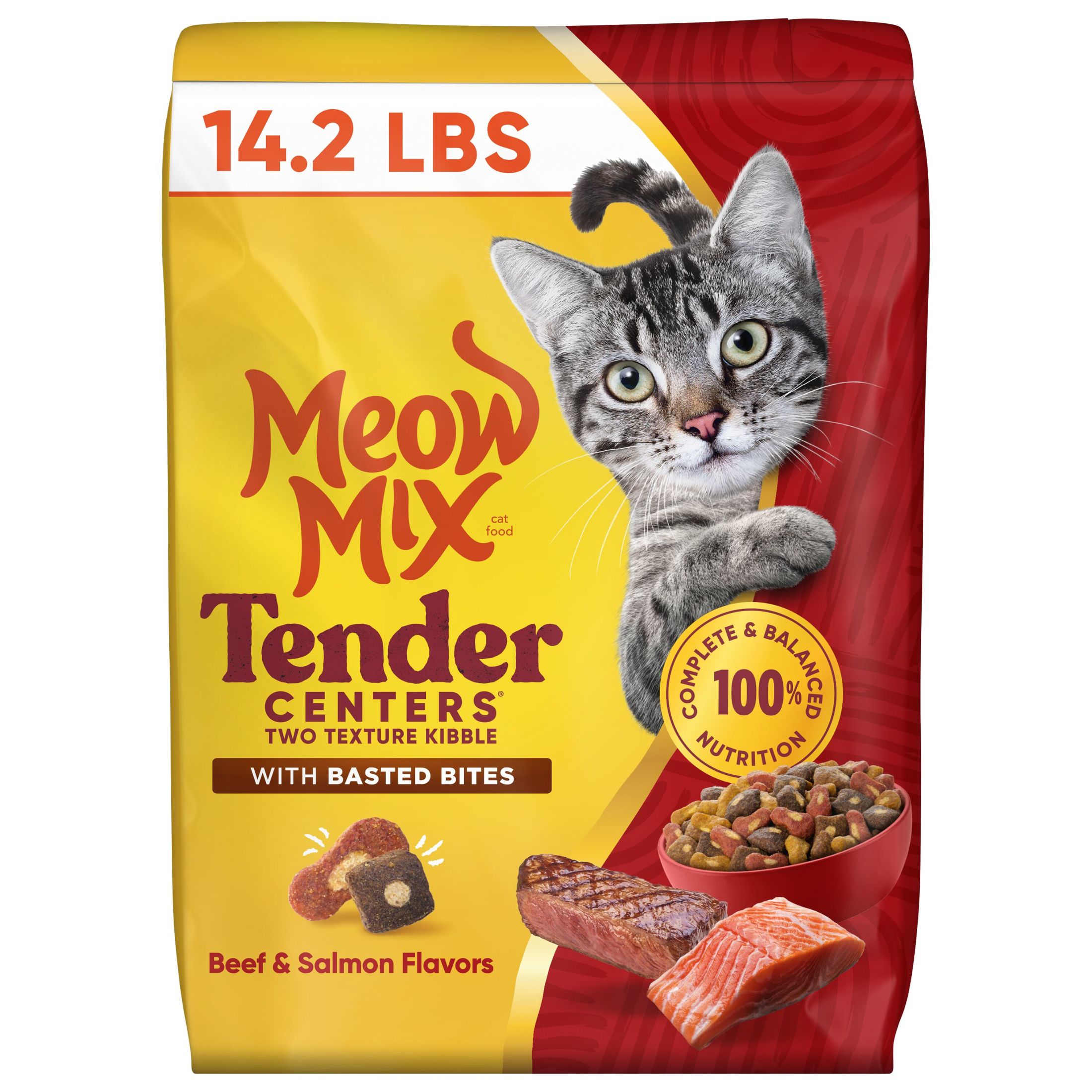 Meow Mix Tender Centers, Basted Bites Beef & Salmon Flavors, Dry Cat Food, 14.2 lb. Bag