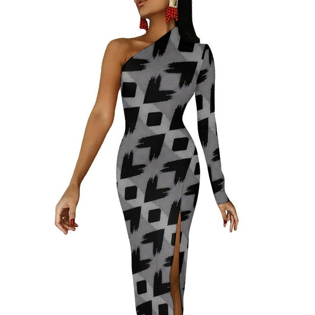 Robe Maxi Pinceau Violet une Épaule Art Abstrait Mignon Robe Moulante Printemps Fête Longues Robes Femmes Vestidos Graphiques